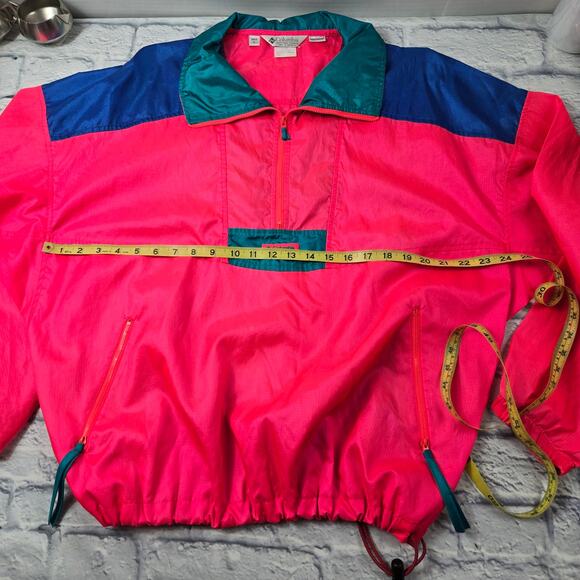 VTG 90s Columbia Men's Jacket Hot Pink Colorblock 1/4 Zip Windbreaker Pullover L - Picture 15 of 16